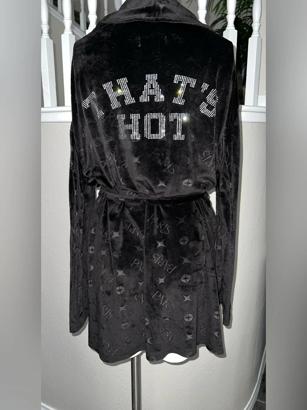 Paris Hilton Black Velvet 'THAT'S HOT' Rhinestone Hooded Robe